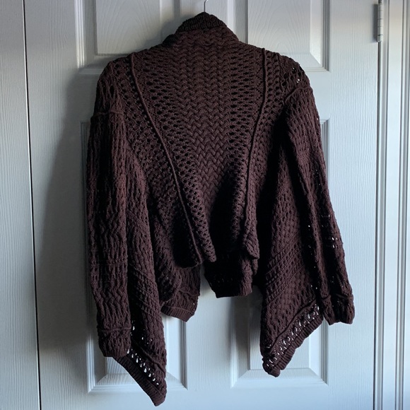 Moda International Brown Crochet Sweater / Cardigan - Size XS, 100% Cotton - Picture 3 of 6